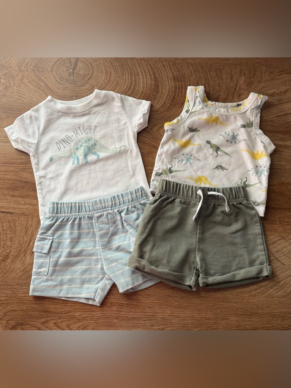 chick pea Baby Dino Matching Sets in White, Light Blue, Olive Green, Yellow